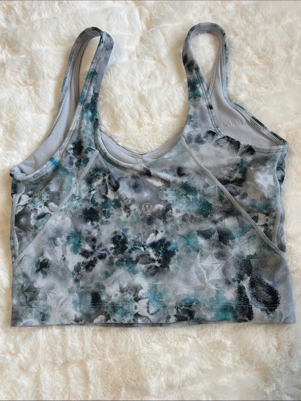 lululemon athletica Floral Print Sports Bra in Teal, Gray & Black